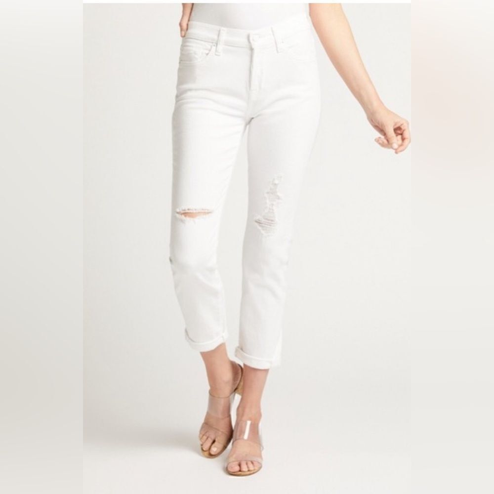 7 For All Mankind Josefina Feminine Distressed Boyfriend Jeans White NWT 28 - Picture 2 of 12